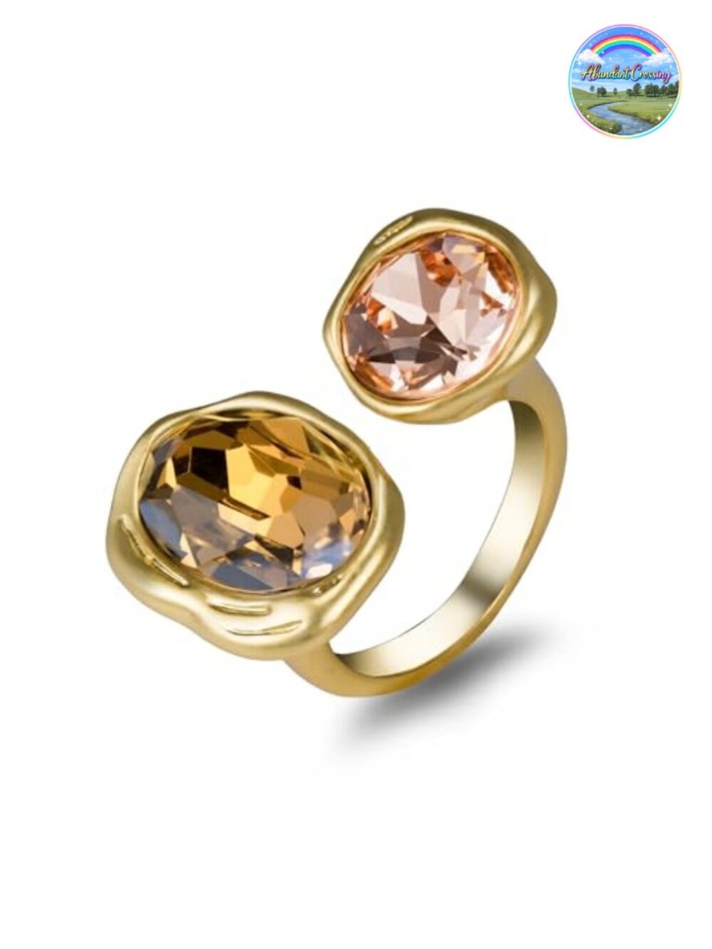 Gold Plated Open Statement Ring Cubic Zirconia Adjustable Cocktail Band